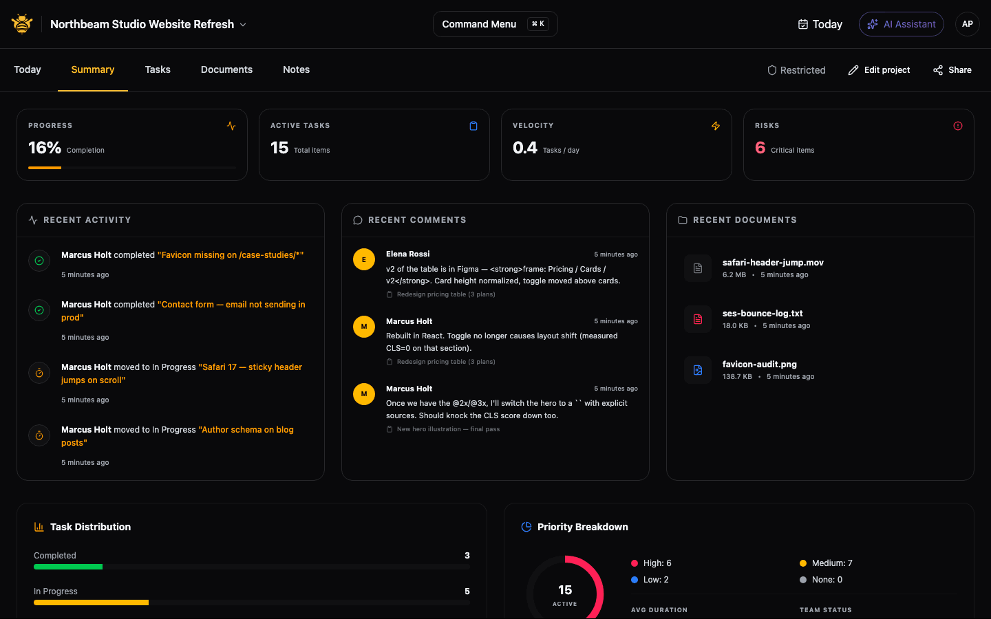 Screenshot of the FeedbackHive shared timeline and automations
