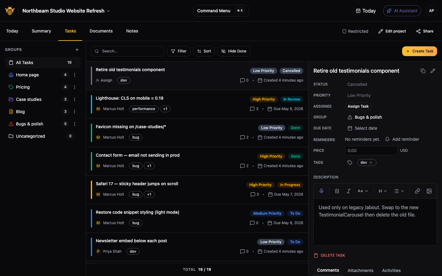 Screenshot of the FeedbackHive omnichannel inbox