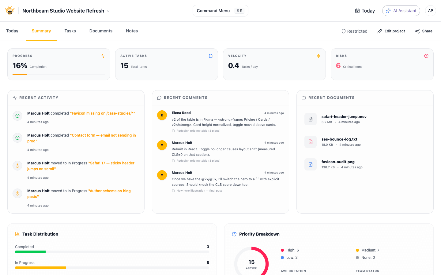 Screenshot of the FeedbackHive shared timeline and automations