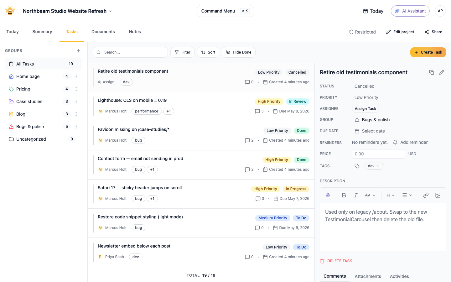 Screenshot of the FeedbackHive omnichannel inbox